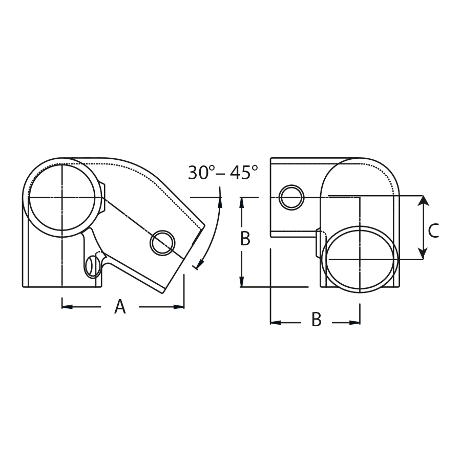 FastClamp C201RH Right hand Level to Sloping Down Side Outlet Elbow (30° to 45°), view 2